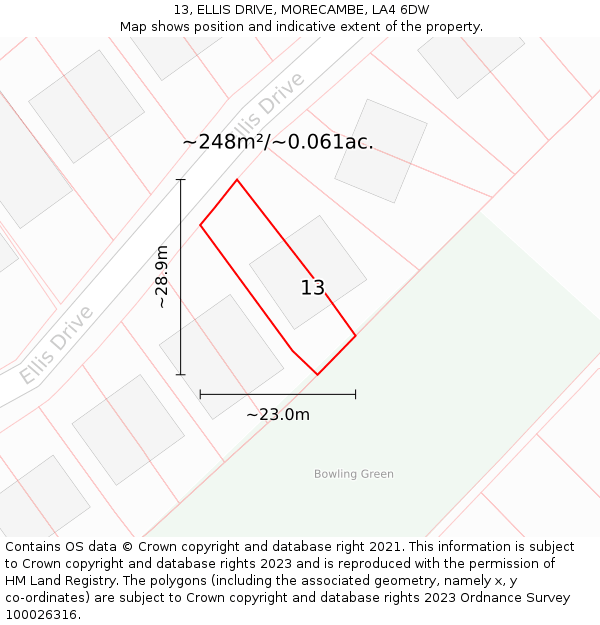 13, ELLIS DRIVE, MORECAMBE, LA4 6DW: Plot and title map