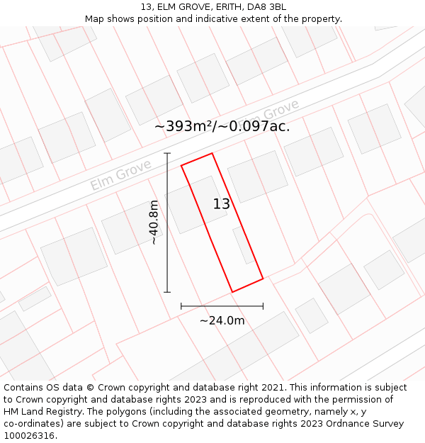13, ELM GROVE, ERITH, DA8 3BL: Plot and title map