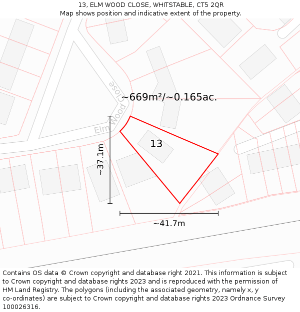 13, ELM WOOD CLOSE, WHITSTABLE, CT5 2QR: Plot and title map