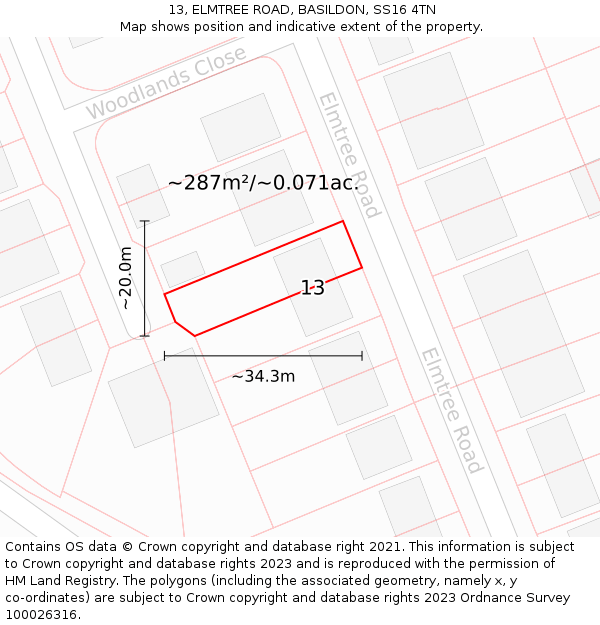 13, ELMTREE ROAD, BASILDON, SS16 4TN: Plot and title map