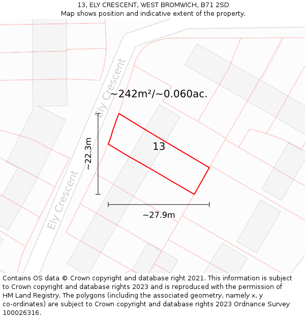 13, ELY CRESCENT, WEST BROMWICH, B71 2SD: Plot and title map