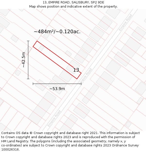13, EMPIRE ROAD, SALISBURY, SP2 9DE: Plot and title map