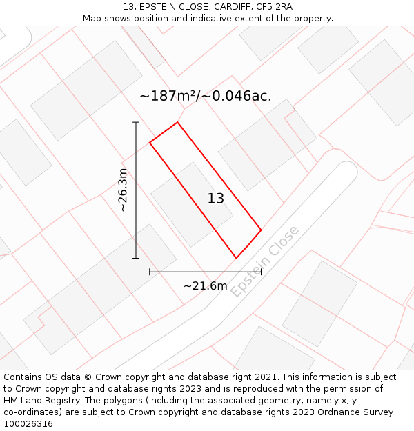 13, EPSTEIN CLOSE, CARDIFF, CF5 2RA: Plot and title map