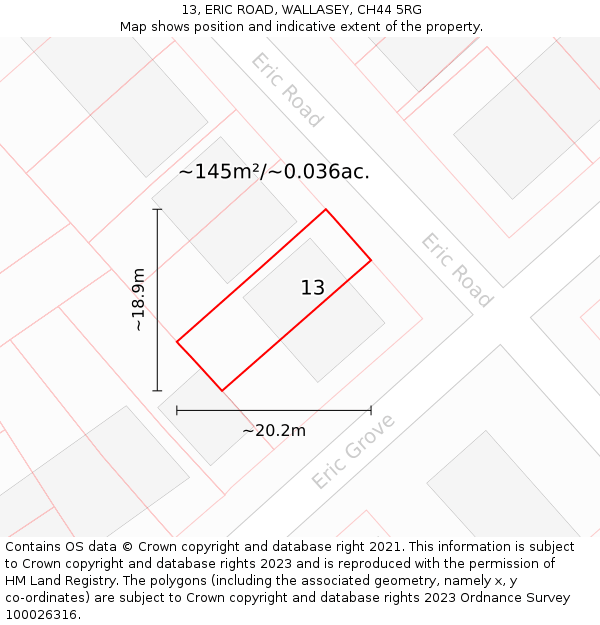 13, ERIC ROAD, WALLASEY, CH44 5RG: Plot and title map