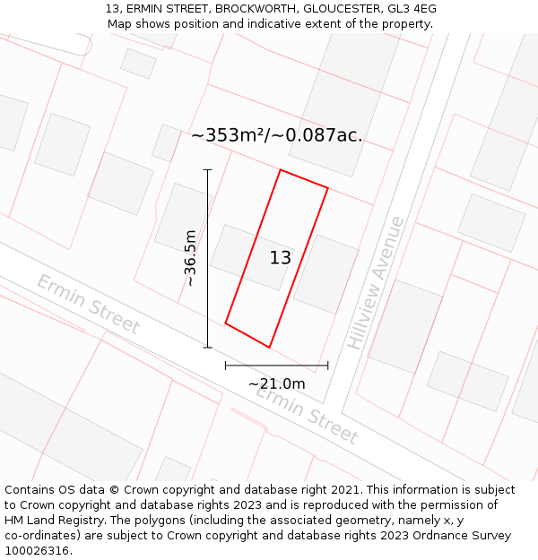 13, ERMIN STREET, BROCKWORTH, GLOUCESTER, GL3 4EG: Plot and title map