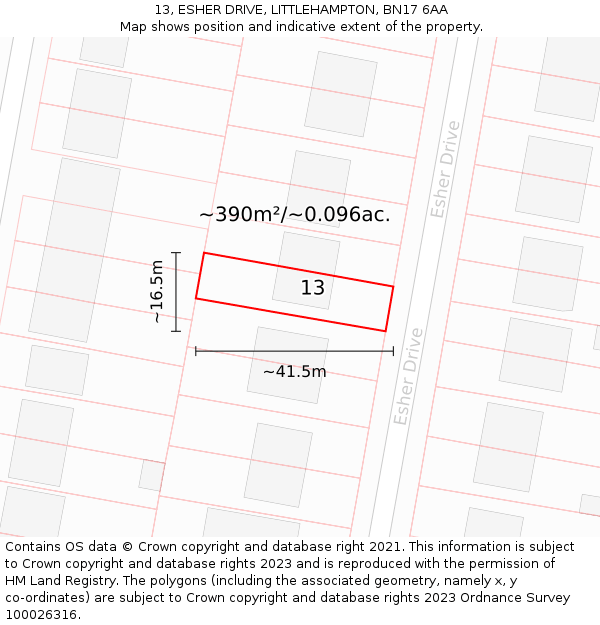13, ESHER DRIVE, LITTLEHAMPTON, BN17 6AA: Plot and title map