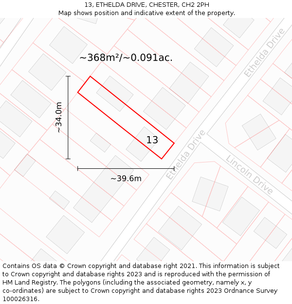 13, ETHELDA DRIVE, CHESTER, CH2 2PH: Plot and title map