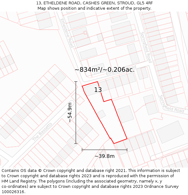 13, ETHELDENE ROAD, CASHES GREEN, STROUD, GL5 4RF: Plot and title map