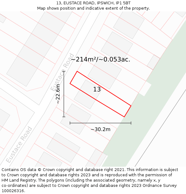 13, EUSTACE ROAD, IPSWICH, IP1 5BT: Plot and title map