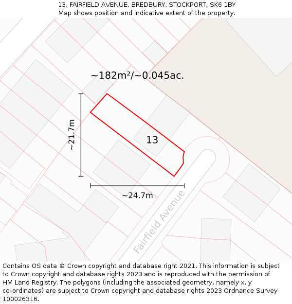 13, FAIRFIELD AVENUE, BREDBURY, STOCKPORT, SK6 1BY: Plot and title map