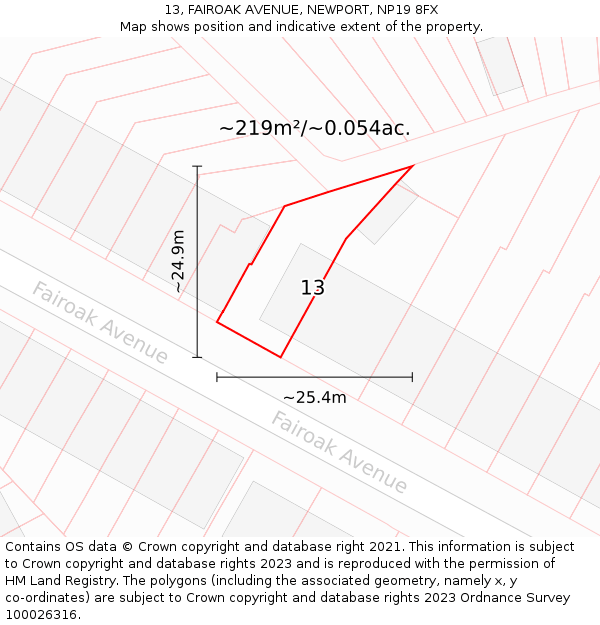 13, FAIROAK AVENUE, NEWPORT, NP19 8FX: Plot and title map
