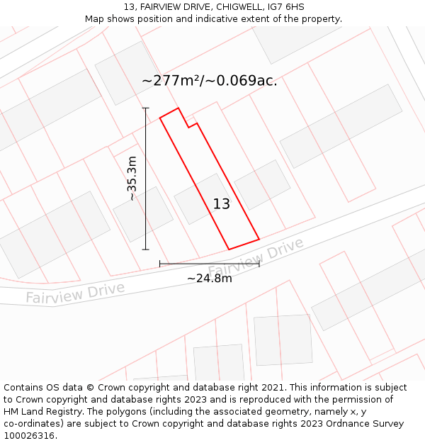 13, FAIRVIEW DRIVE, CHIGWELL, IG7 6HS: Plot and title map
