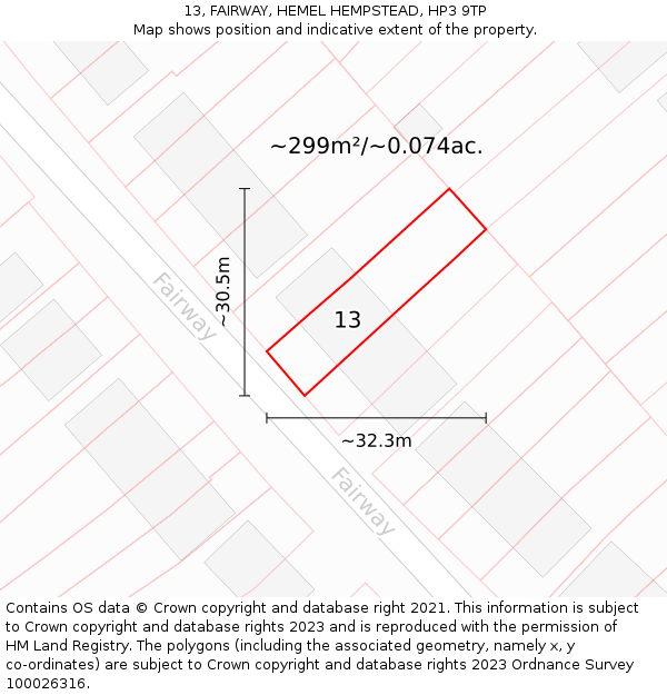 13, FAIRWAY, HEMEL HEMPSTEAD, HP3 9TP: Plot and title map