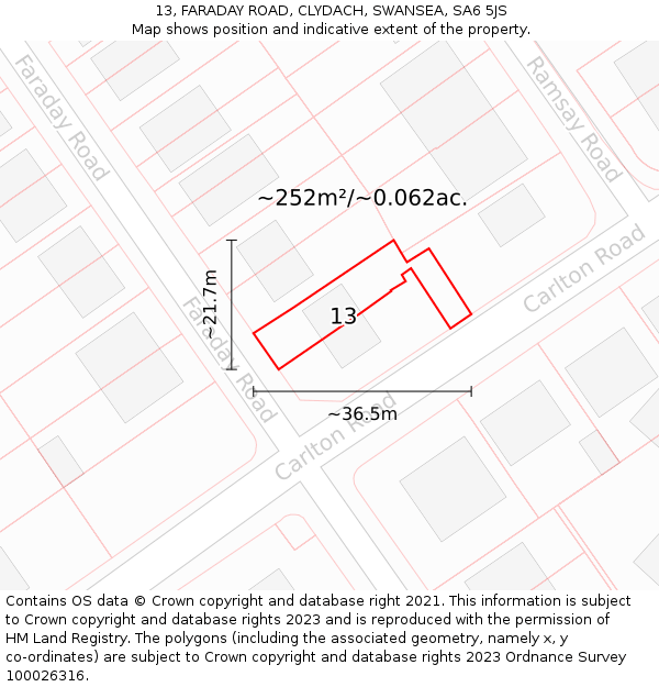 13, FARADAY ROAD, CLYDACH, SWANSEA, SA6 5JS: Plot and title map