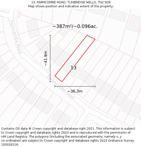 13, FARMCOMBE ROAD, TUNBRIDGE WELLS, TN2 5DE: Plot and title map