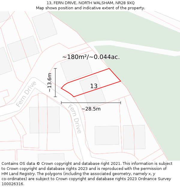 13, FERN DRIVE, NORTH WALSHAM, NR28 9XQ: Plot and title map