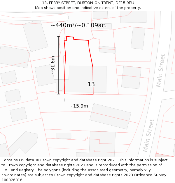 13, FERRY STREET, BURTON-ON-TRENT, DE15 9EU: Plot and title map
