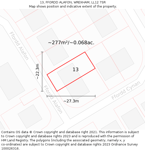 13, FFORDD ALAFON, WREXHAM, LL12 7SR: Plot and title map