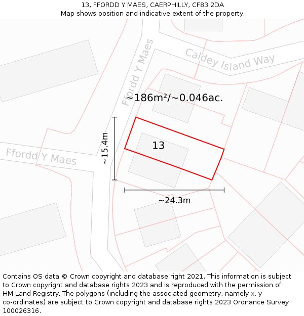 13, FFORDD Y MAES, CAERPHILLY, CF83 2DA: Plot and title map
