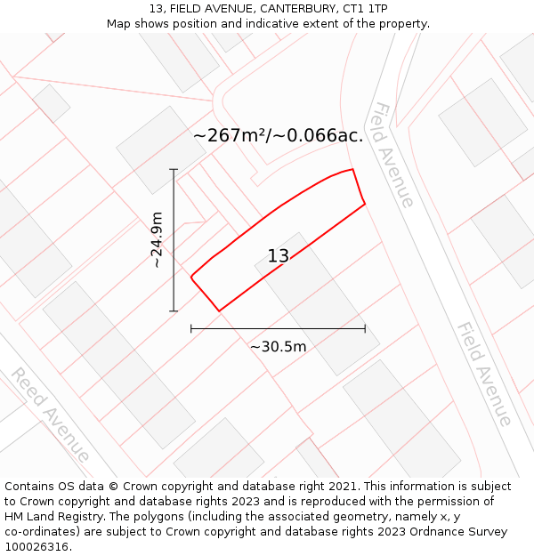 13, FIELD AVENUE, CANTERBURY, CT1 1TP: Plot and title map