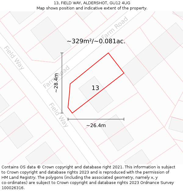 13, FIELD WAY, ALDERSHOT, GU12 4UG: Plot and title map