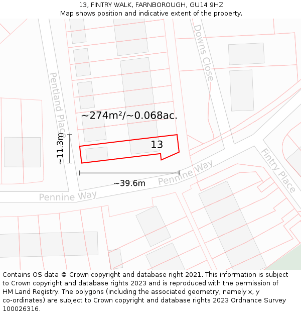 13, FINTRY WALK, FARNBOROUGH, GU14 9HZ: Plot and title map