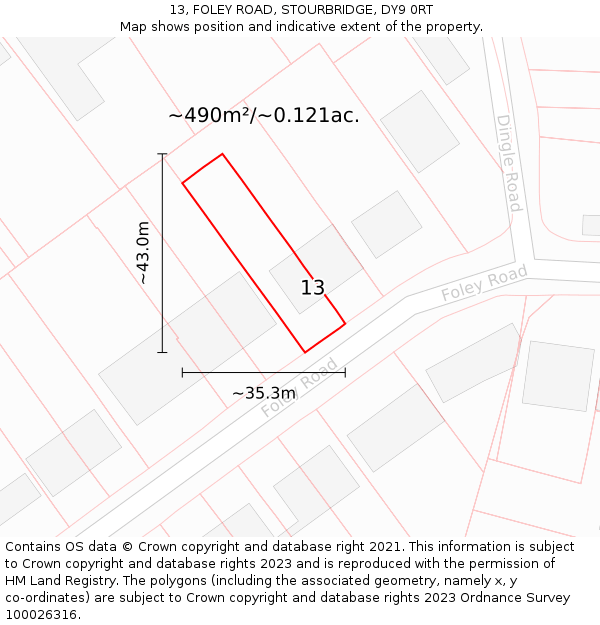 13, FOLEY ROAD, STOURBRIDGE, DY9 0RT: Plot and title map