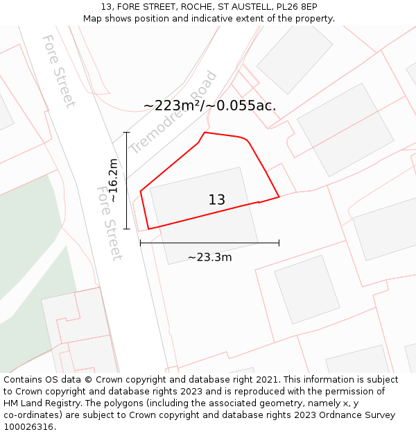 13, FORE STREET, ROCHE, ST AUSTELL, PL26 8EP: Plot and title map