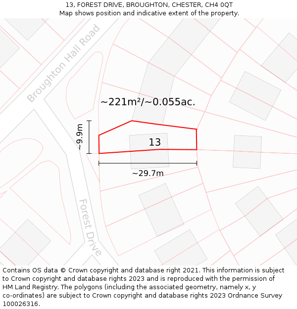 13, FOREST DRIVE, BROUGHTON, CHESTER, CH4 0QT: Plot and title map