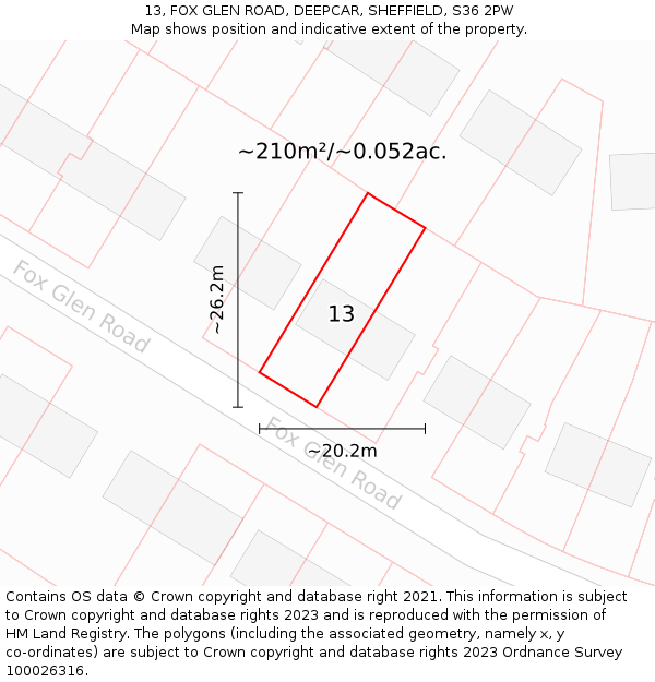 13, FOX GLEN ROAD, DEEPCAR, SHEFFIELD, S36 2PW: Plot and title map