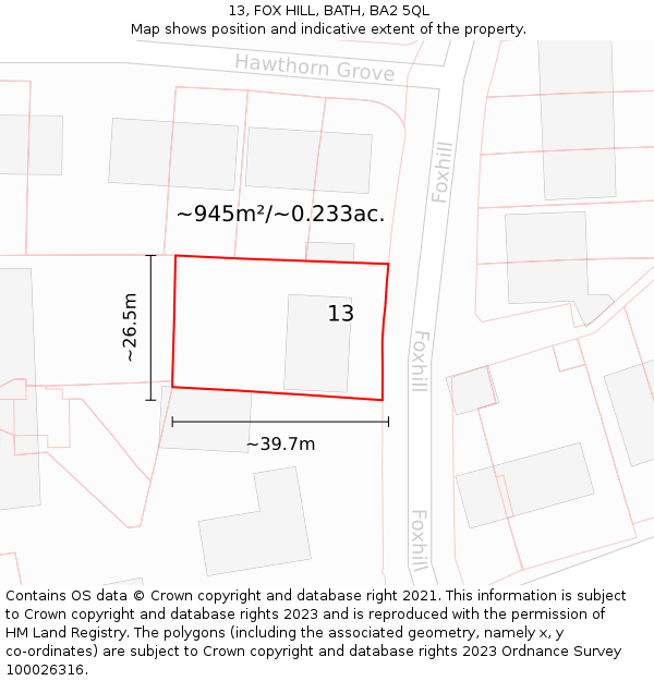 13, FOX HILL, BATH, BA2 5QL: Plot and title map