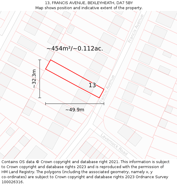 13, FRANCIS AVENUE, BEXLEYHEATH, DA7 5BY: Plot and title map