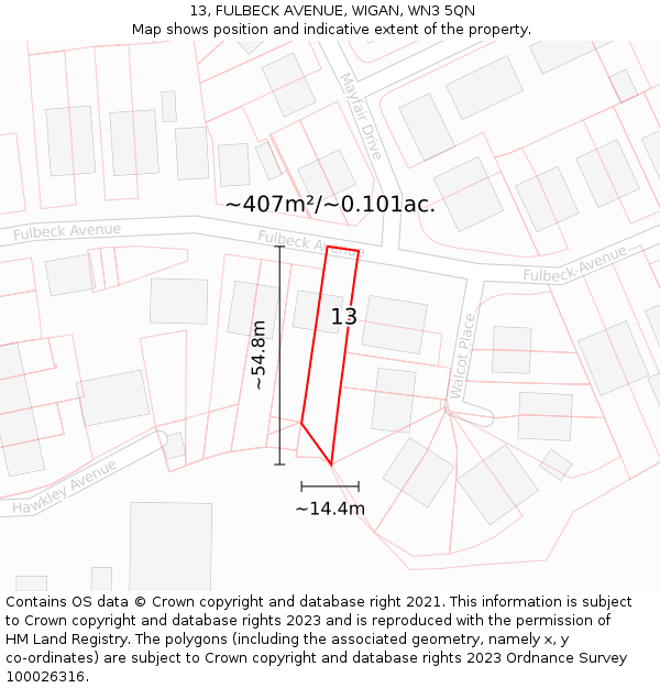 13, FULBECK AVENUE, WIGAN, WN3 5QN: Plot and title map