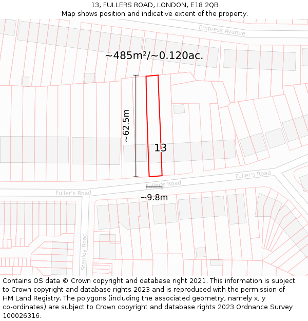 13, FULLERS ROAD, LONDON, E18 2QB: Plot and title map