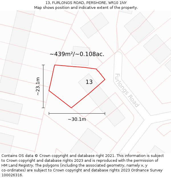 13, FURLONGS ROAD, PERSHORE, WR10 1NY: Plot and title map