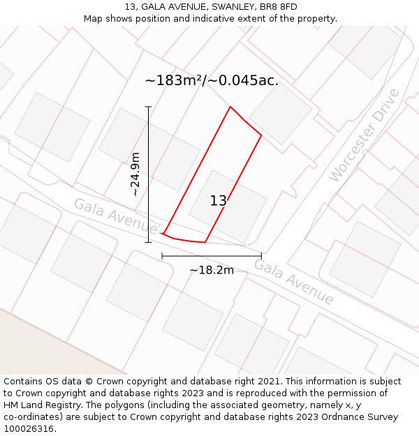 13, GALA AVENUE, SWANLEY, BR8 8FD: Plot and title map