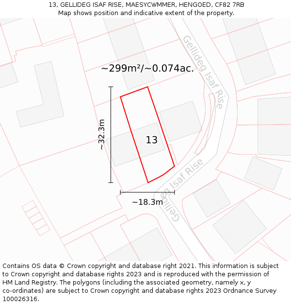13, GELLIDEG ISAF RISE, MAESYCWMMER, HENGOED, CF82 7RB: Plot and title map