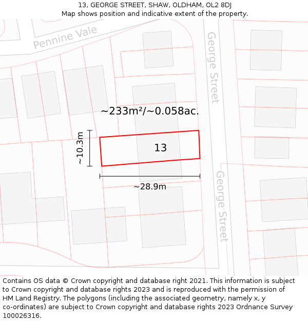 13, GEORGE STREET, SHAW, OLDHAM, OL2 8DJ: Plot and title map