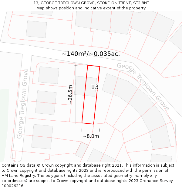 13, GEORGE TREGLOWN GROVE, STOKE-ON-TRENT, ST2 8NT: Plot and title map