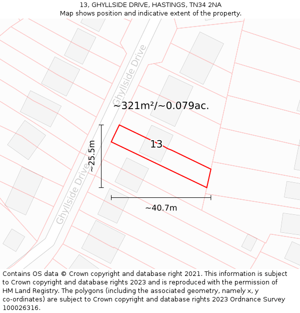 13, GHYLLSIDE DRIVE, HASTINGS, TN34 2NA: Plot and title map