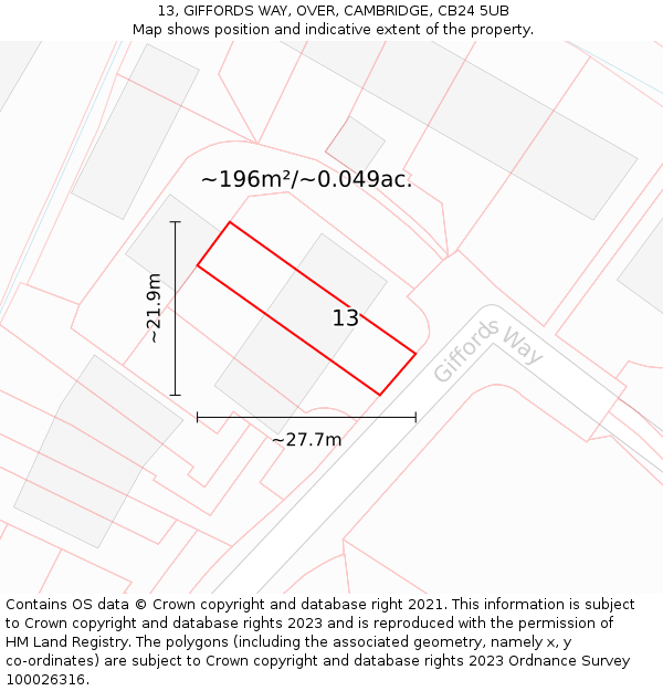13, GIFFORDS WAY, OVER, CAMBRIDGE, CB24 5UB: Plot and title map