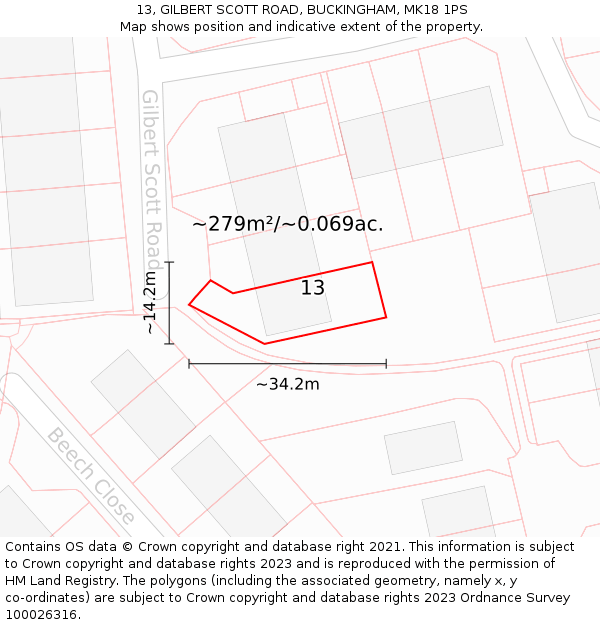 13, GILBERT SCOTT ROAD, BUCKINGHAM, MK18 1PS: Plot and title map