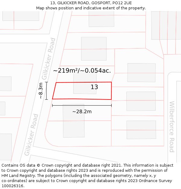 13, GILKICKER ROAD, GOSPORT, PO12 2UE: Plot and title map