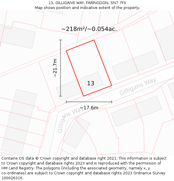 13, GILLIGANS WAY, FARINGDON, SN7 7FX: Plot and title map