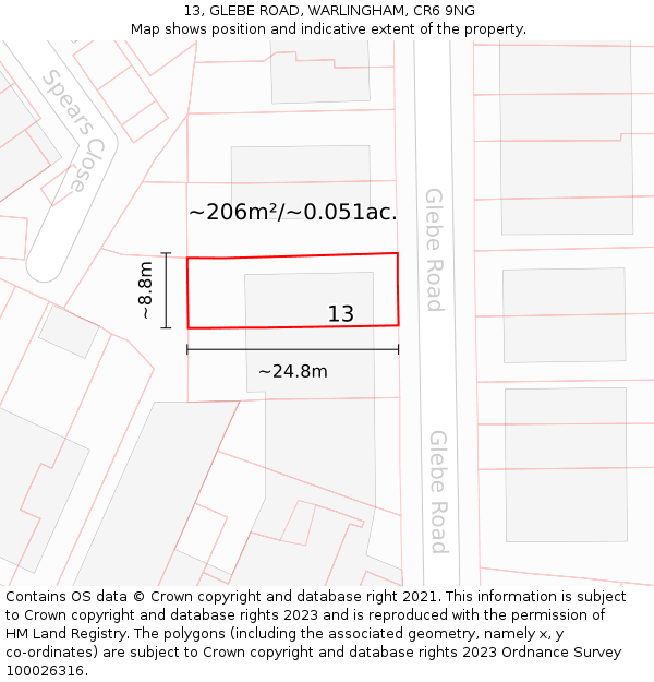 13, GLEBE ROAD, WARLINGHAM, CR6 9NG: Plot and title map