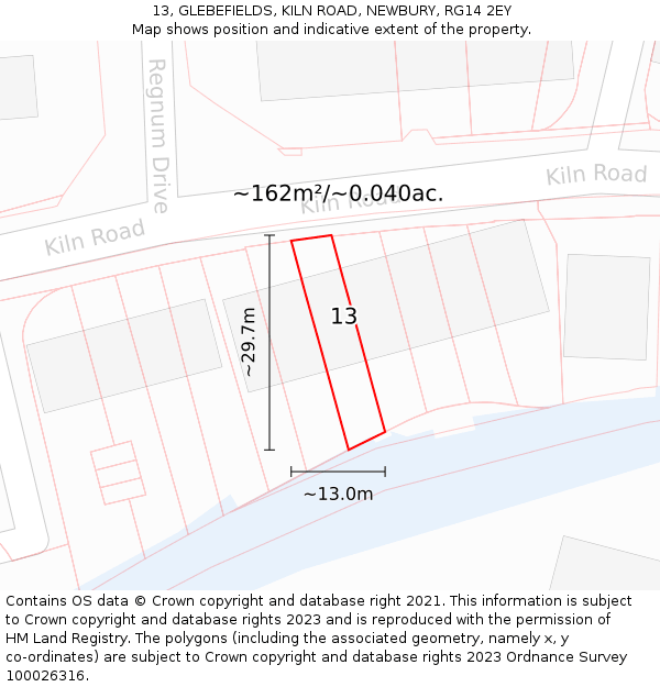13, GLEBEFIELDS, KILN ROAD, NEWBURY, RG14 2EY: Plot and title map