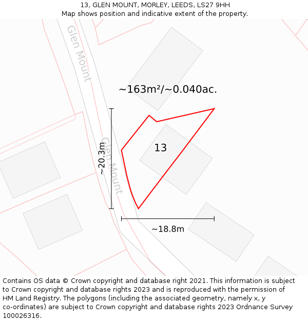 13, GLEN MOUNT, MORLEY, LEEDS, LS27 9HH: Plot and title map