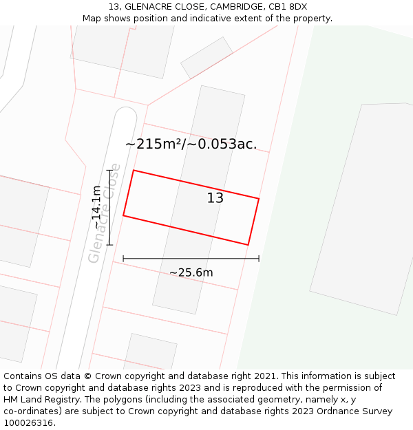 13, GLENACRE CLOSE, CAMBRIDGE, CB1 8DX: Plot and title map