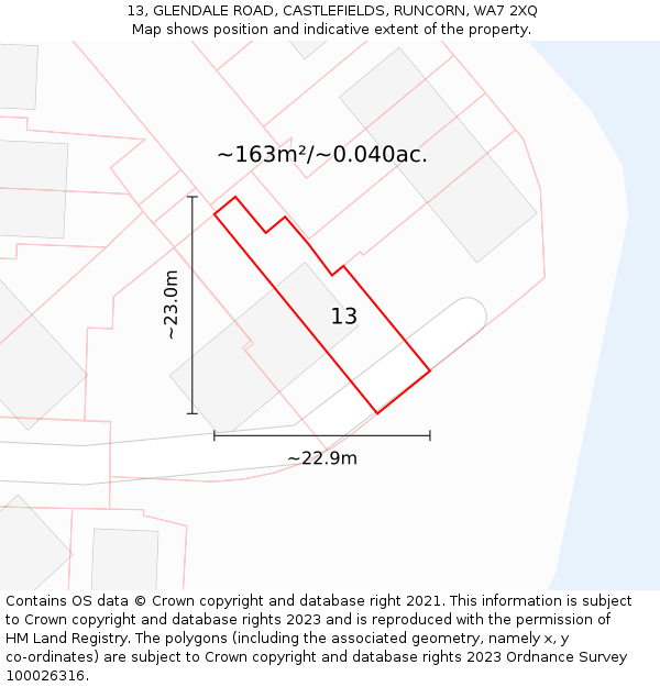 13, GLENDALE ROAD, CASTLEFIELDS, RUNCORN, WA7 2XQ: Plot and title map