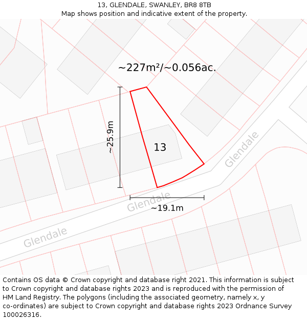 13, GLENDALE, SWANLEY, BR8 8TB: Plot and title map